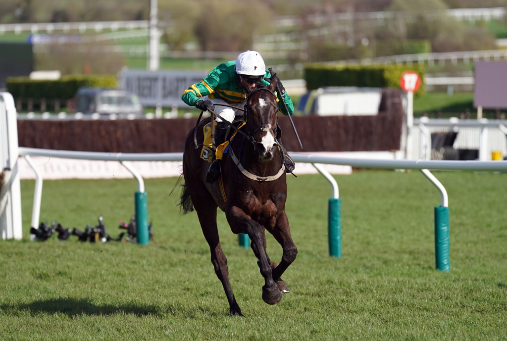 Inothewayurthinkin ridden by Derek O'Connor on the way to winning the Fulke Walwyn Kim Muir Challenge Cup Amateur Jockeys' Handicap Chase on day three of the 2024 Cheltenham Festival at Cheltenham Racecourse (David Davies for The Jockey Club/PA)